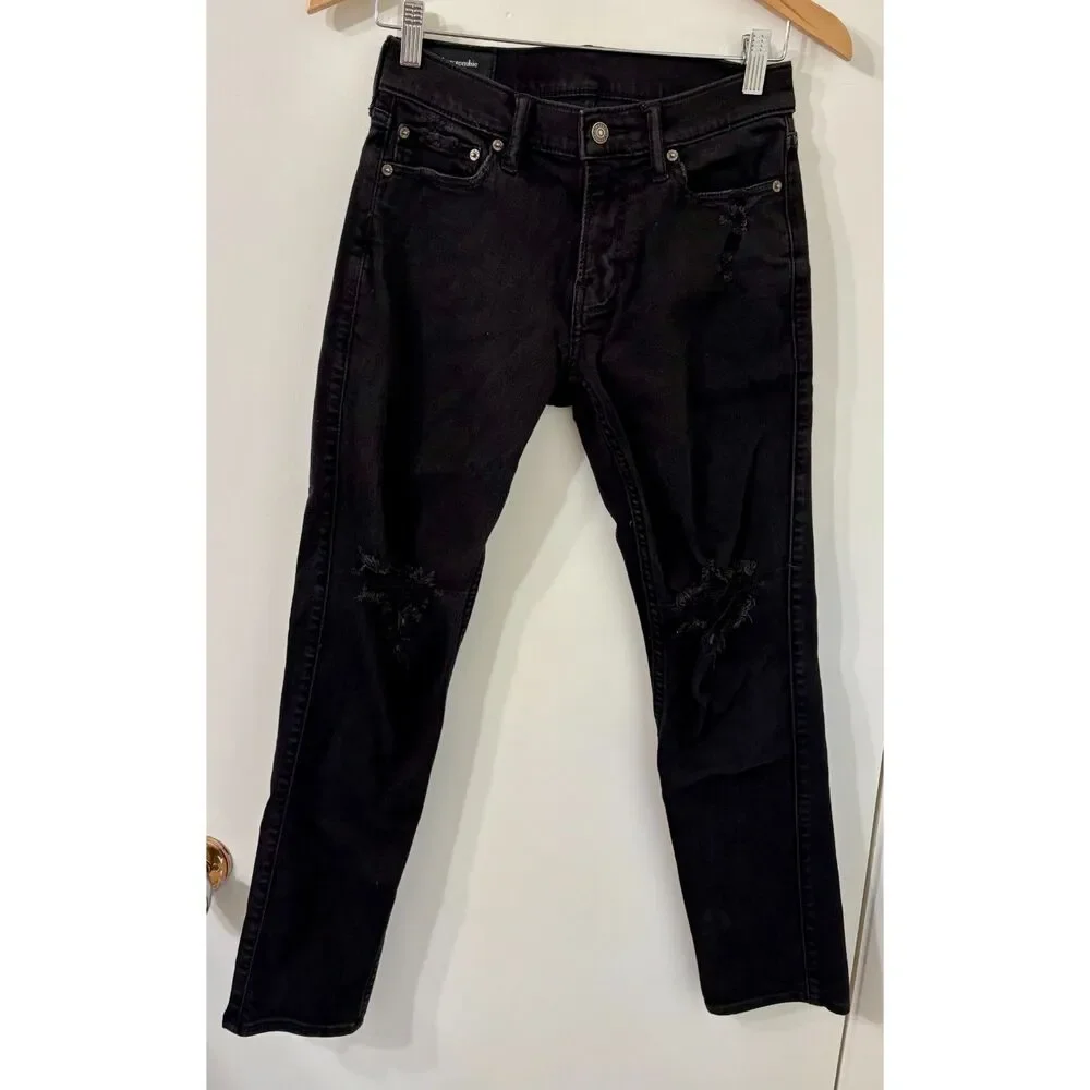 Abercrombie & Fitch Mens 28X30 Black Distressed Skinny Stretch Jeans - Very Good